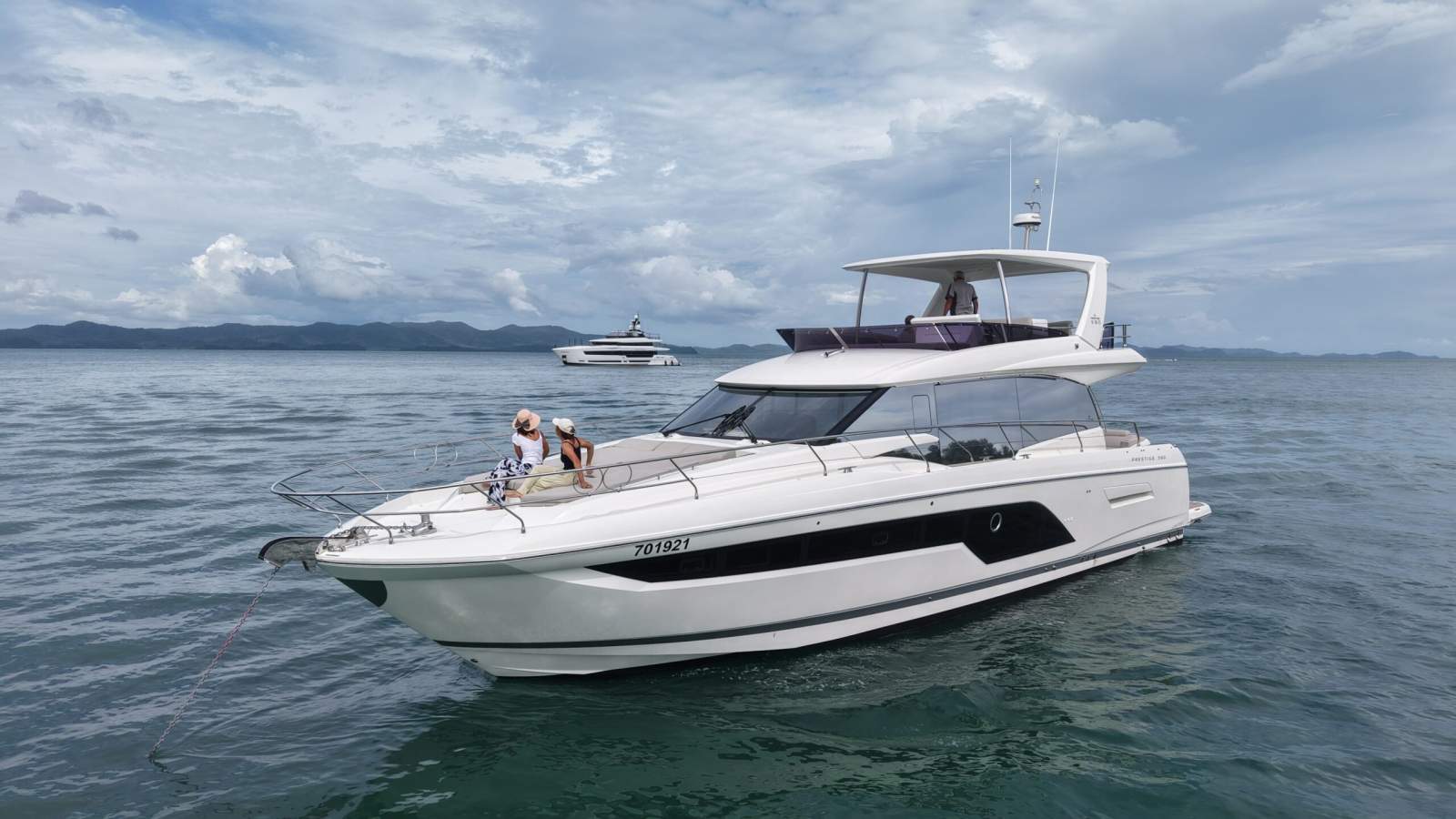 2021 Prestige 590 Tender Garage Model cruising off Phuket